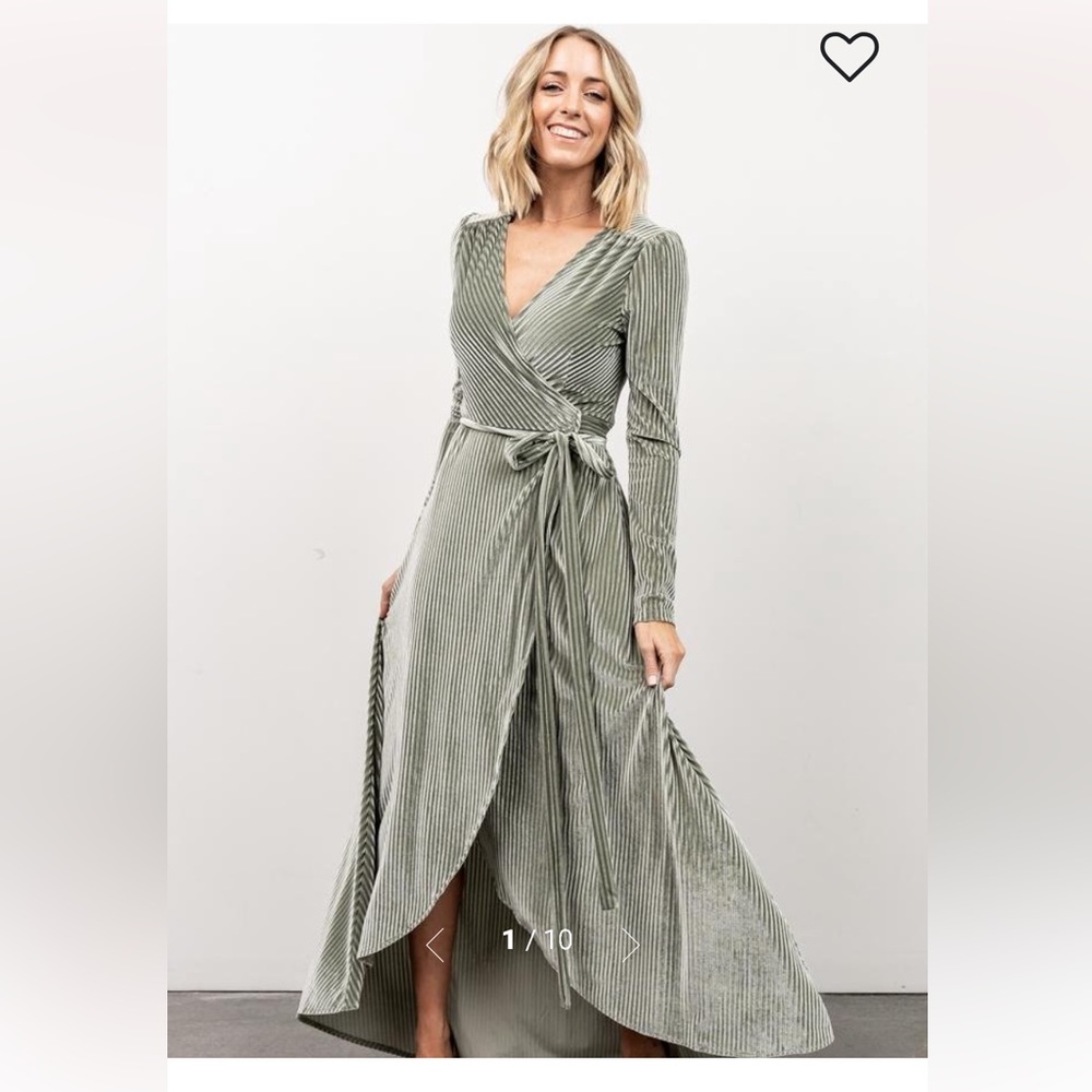 Jada Ribbed Velvet Wrap Dress in Dusty Sage by Baltic Born